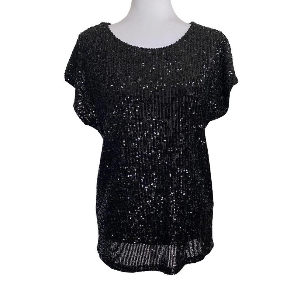 Rachel zoe‎ top sequin black blouse size medium
